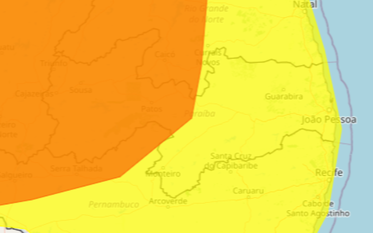 Paraíba está em alerta de chuvas intensas até a noite deste sábado (4)